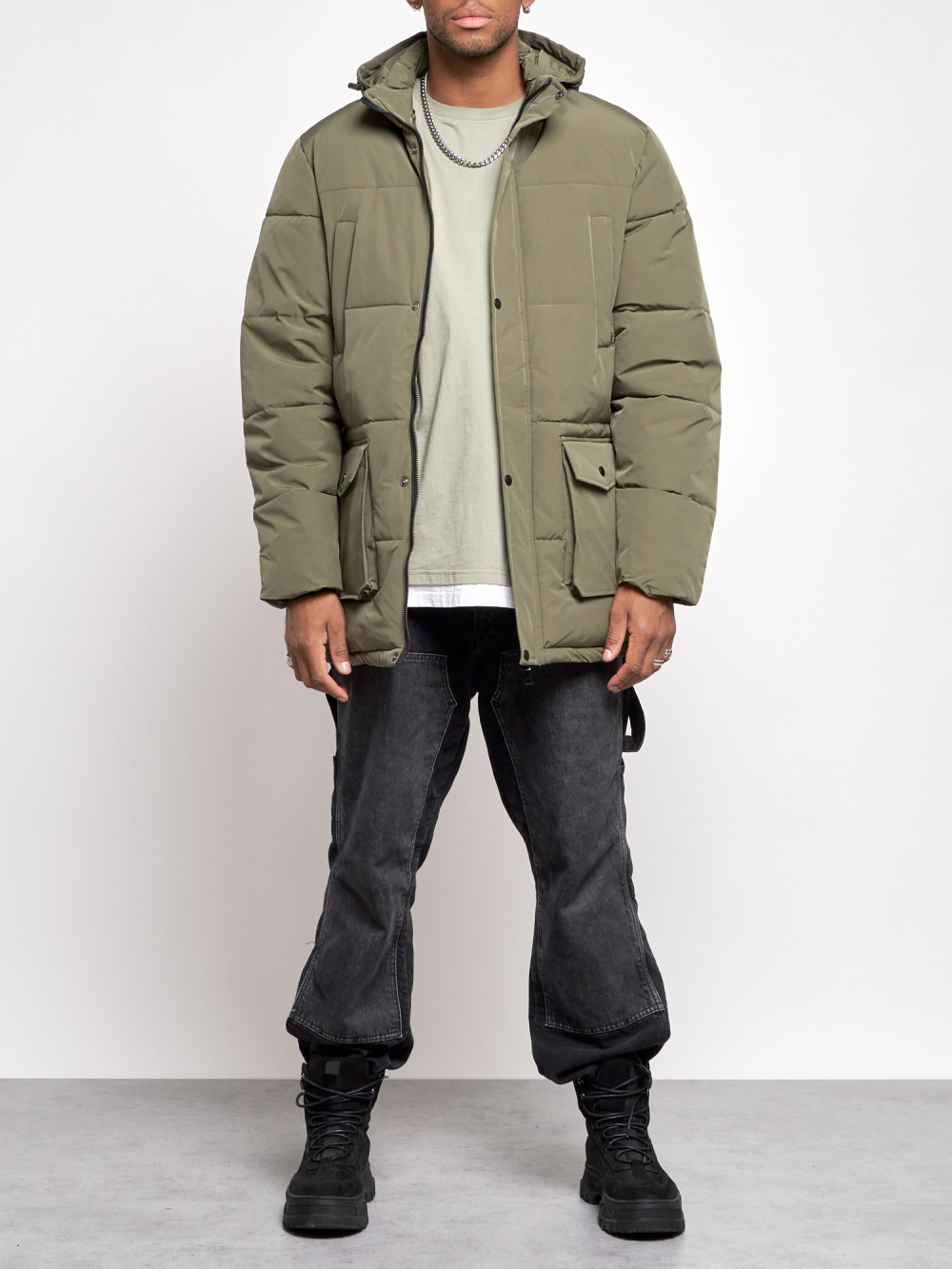 Зимняя куртка мужская AD807 зеленая XL