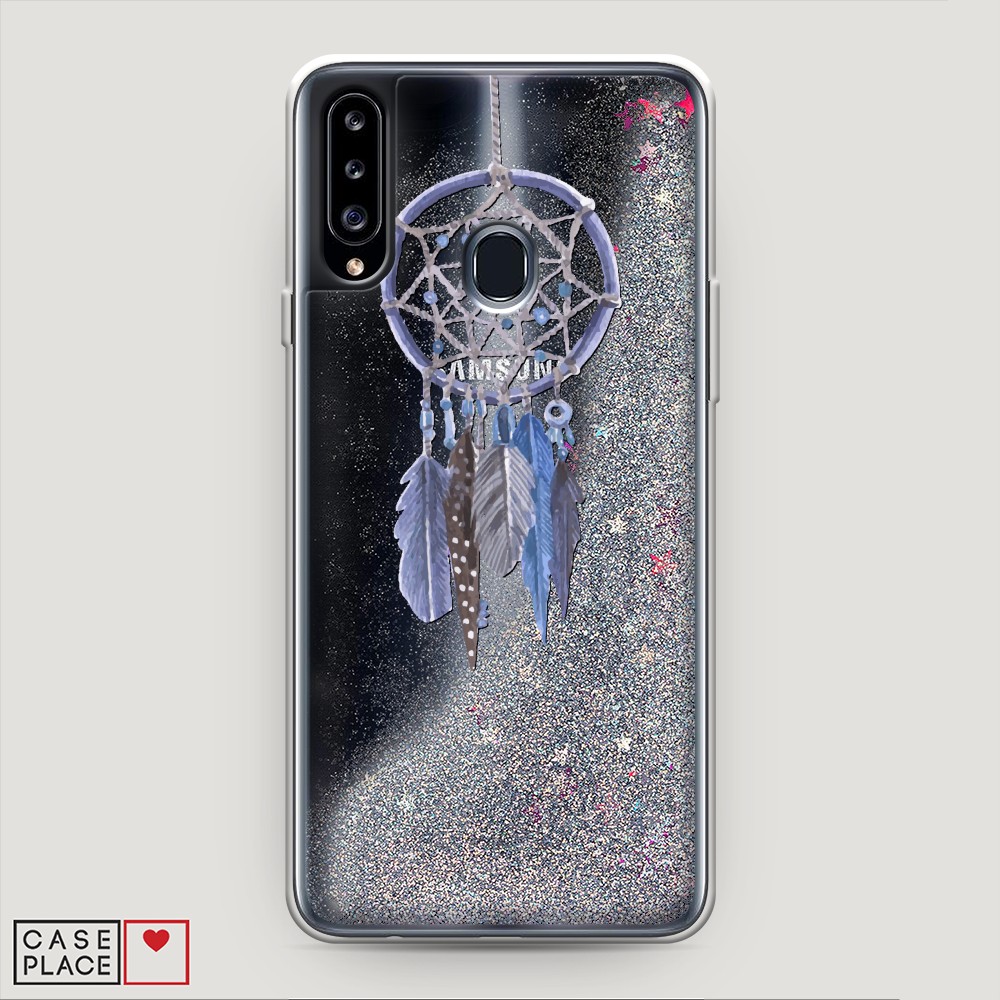 фото Жидкий чехол с блестками "синий ловец снов акварель" на samsung galaxy a20s awog