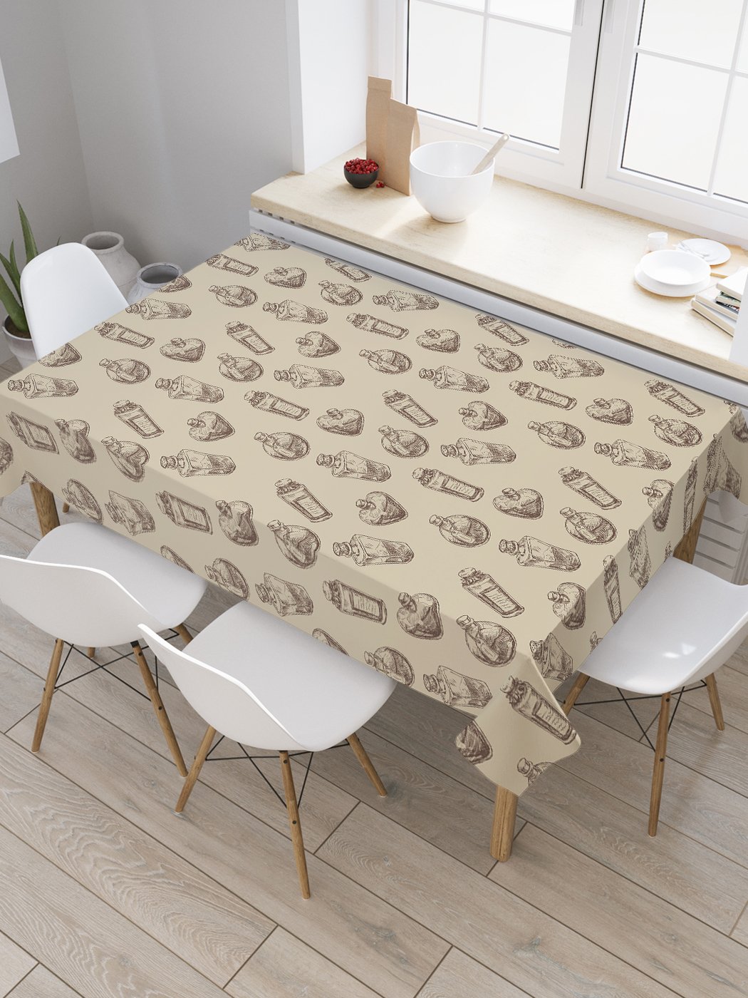 

Скатерть прямоугольная JoyArty "Товары парфюмерной лавки" из сатена, 180x145 см, Бежевый, Товары парфюмерной лавки