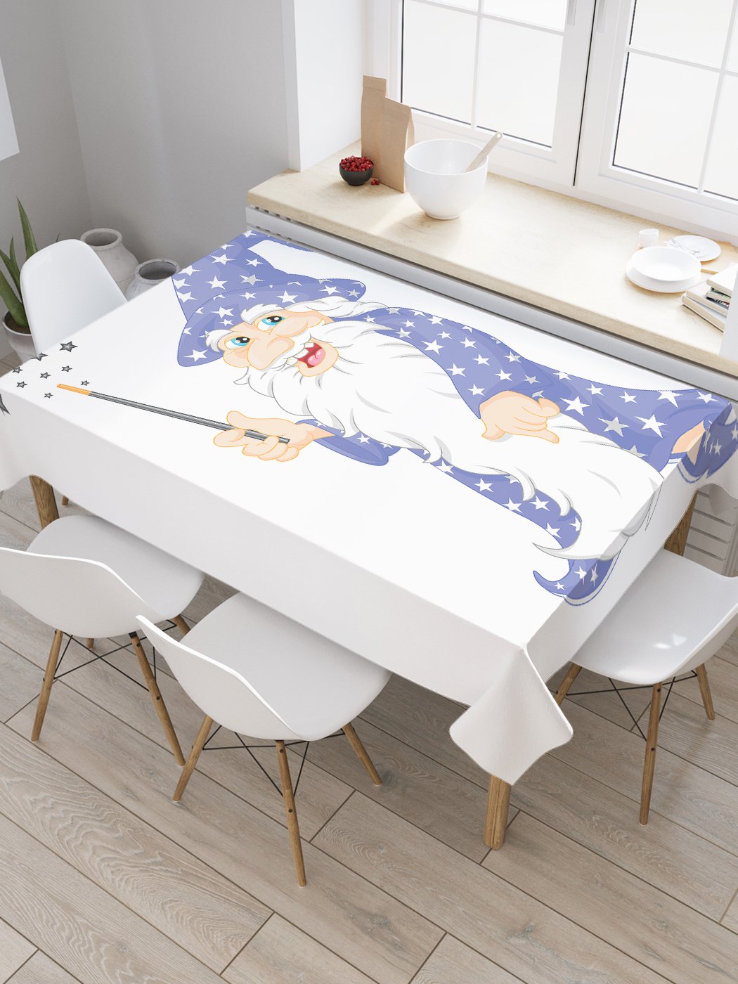 

Скатерть прямоугольная JoyArty "Звездочет с волшебной палочкой" из сатена, 180x145 см, Белый, Звездочет с волшебной палочкой