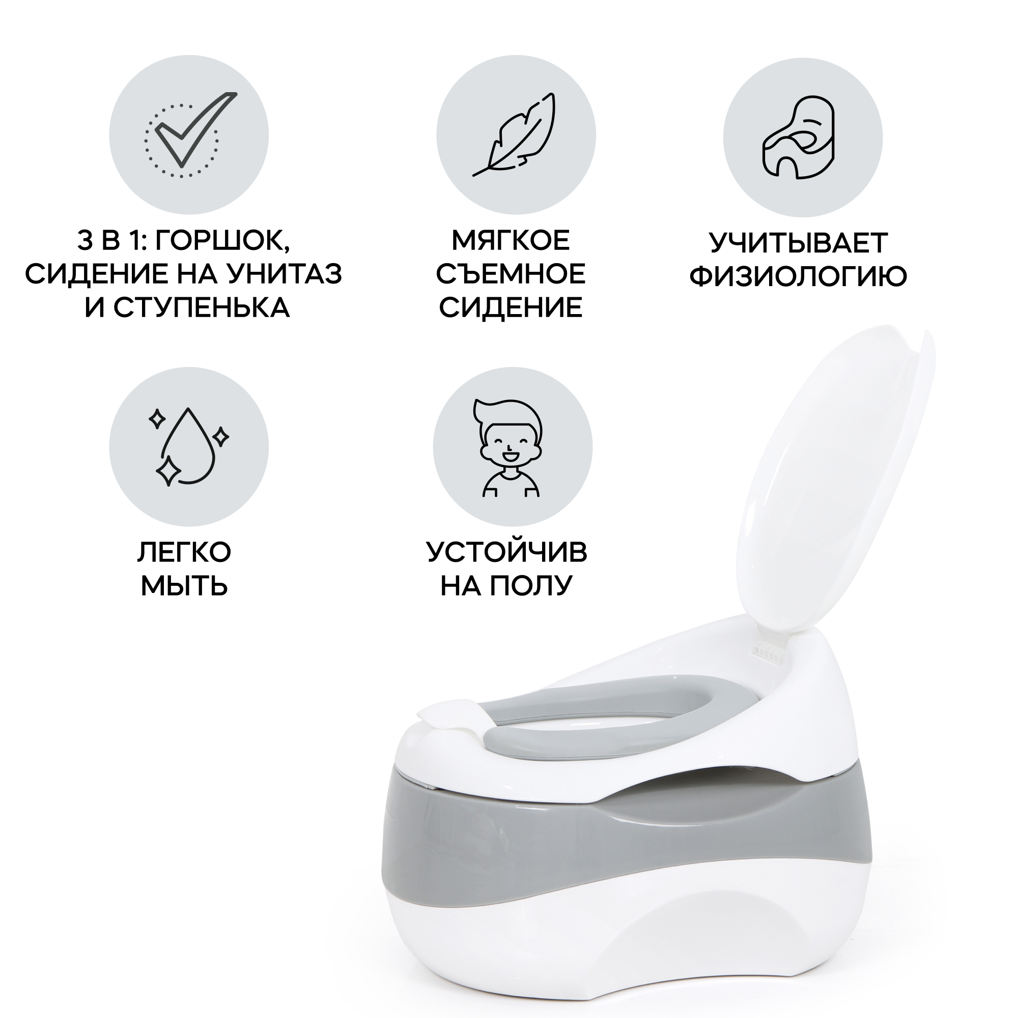 Детский горшок iFam 3 в 1 Easy Doing, серый