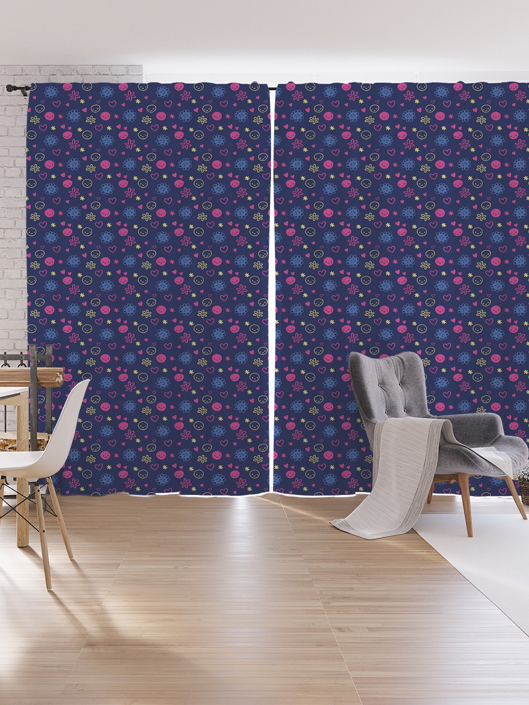 

Шторы под лён JoyArty "Смайлики и сердечки", серия Oxford DeLux, 340х265 см, Смайлики и сердечки