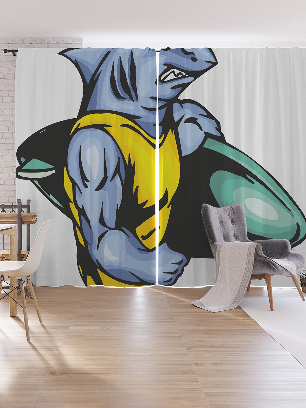 

Шторы под лён JoyArty "Акула серфингист", серия Oxford DeLux, 340х265 см, Акула серфингист