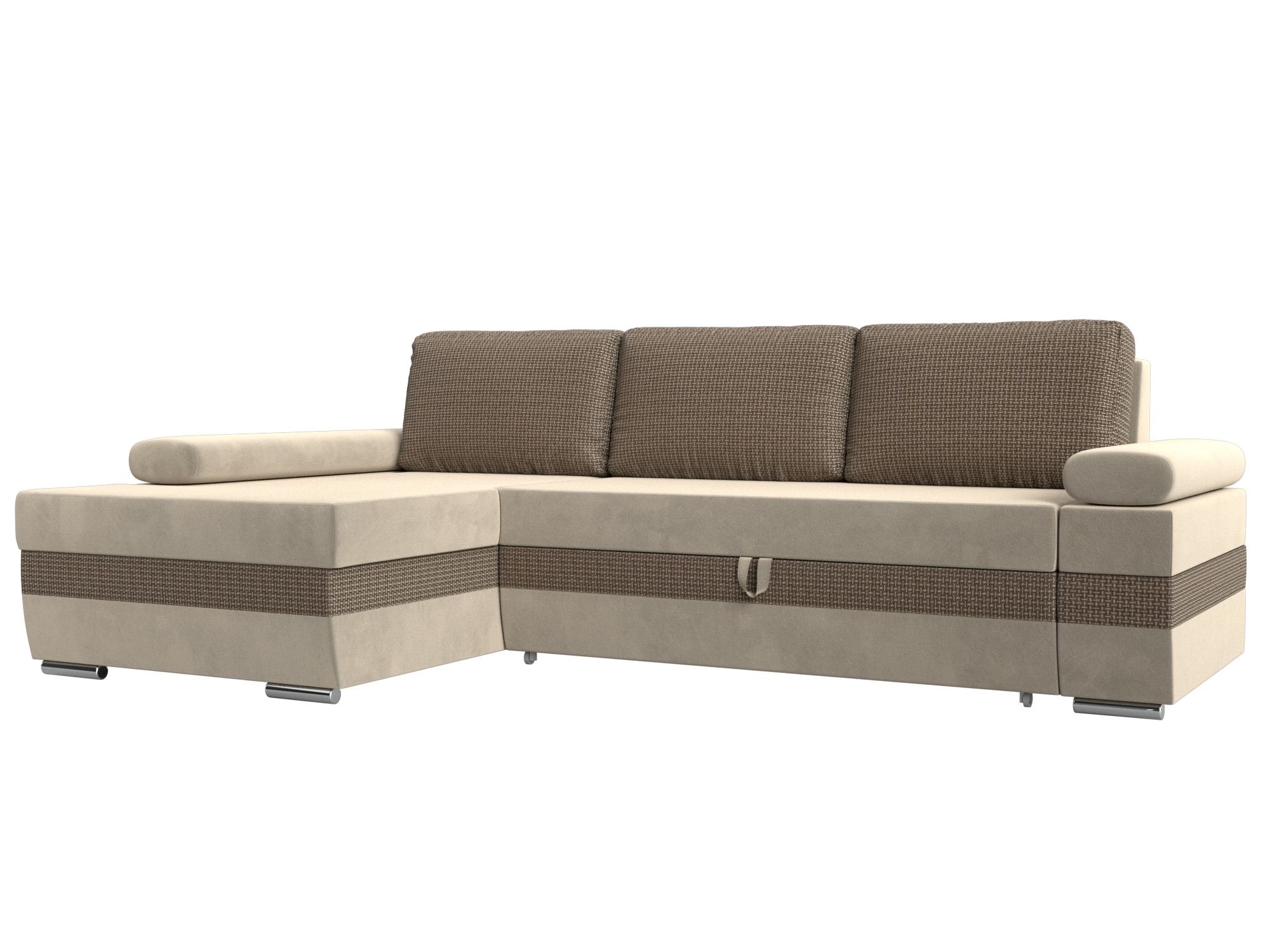 

Угловой диван Канкун левый микровельвет/рогожка бежевый/корфу 03, Угловой диван Канкун левый угол