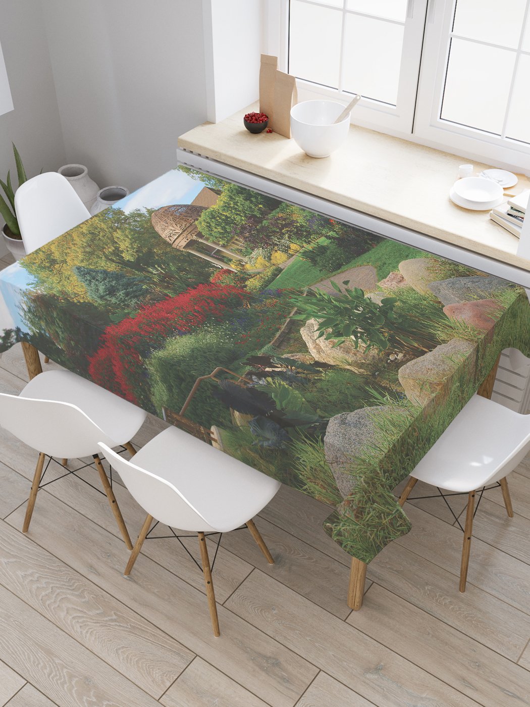 

Скатерть прямоугольная JoyArty "Ландшафтный дизайн сада" из сатена, 180x145 см, Бежевый, Ландшафтный дизайн сада