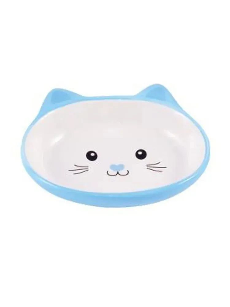 

Миска для кошек Mr, Kranch керамическая, мордочка кошки, голубая, 160 мл, Голубой