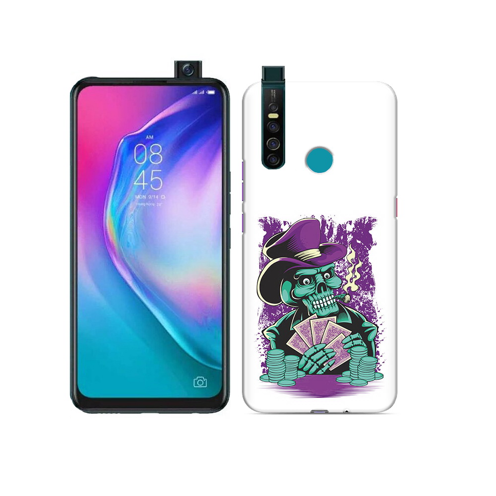 

Чехол MyPads Tocco для Tecno Camon 15 Pro зеленый череп с картами, Прозрачный, Tocco