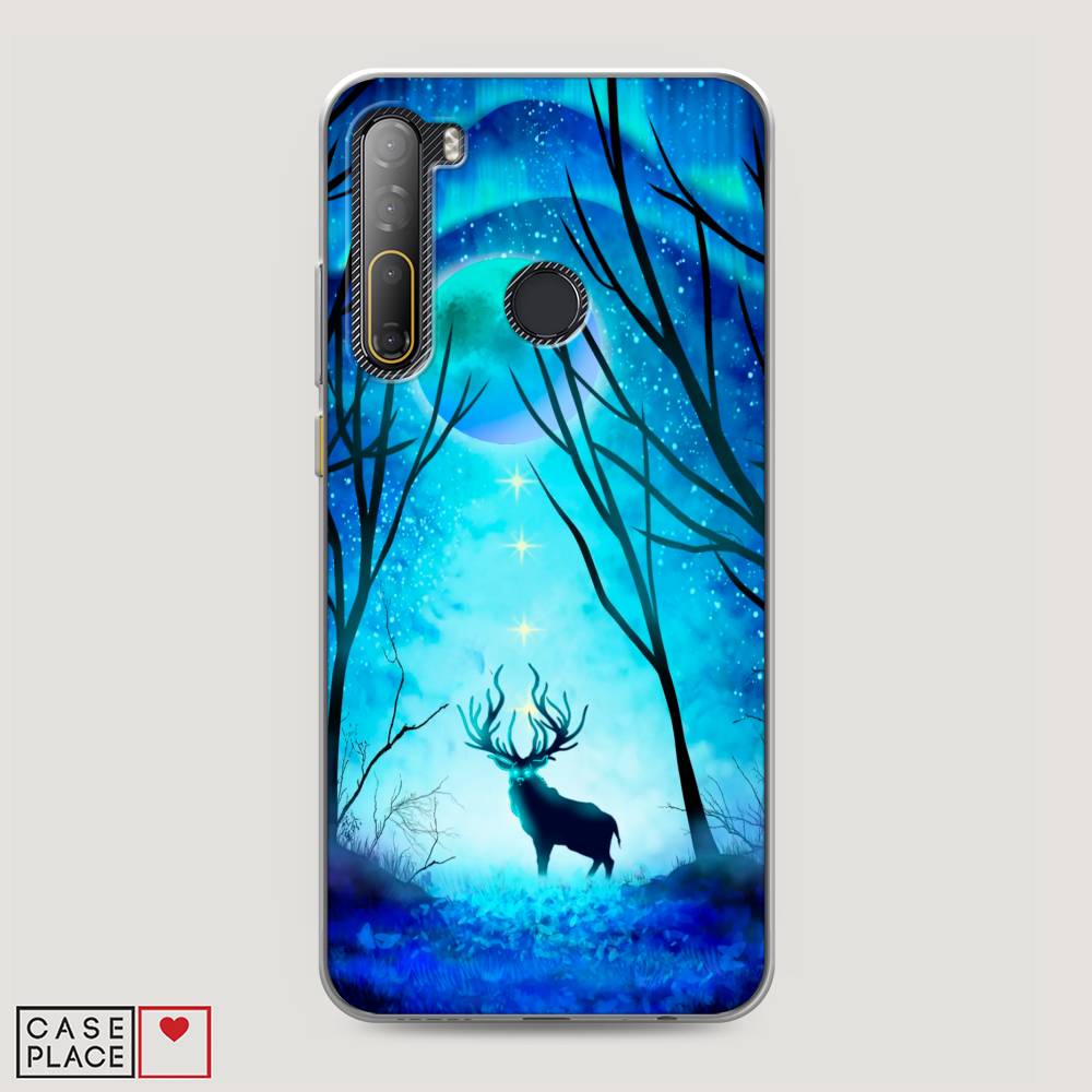 

Чехол на HTC Desire 20 Pro "Олень северное сияние", Синий;черный;голубой, 102750-1