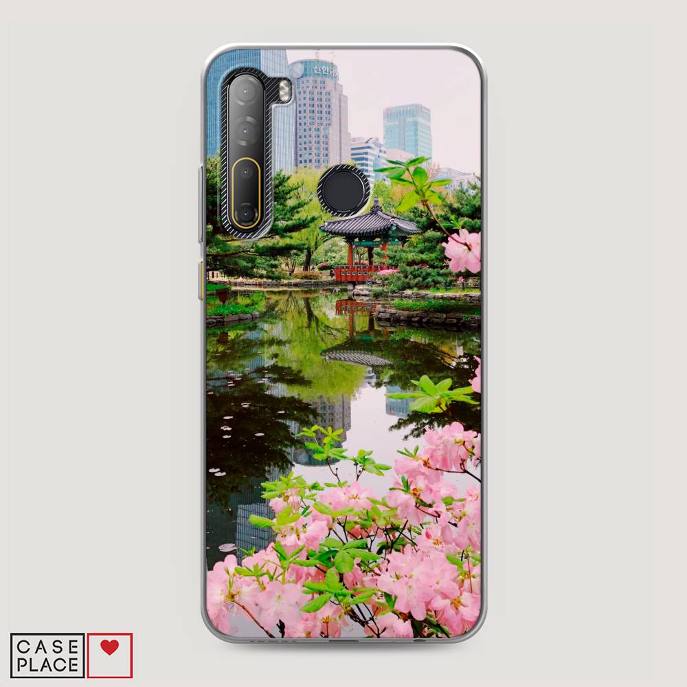 

Чехол на HTC Desire 20 Pro "Сакура возле озера", Зеленый;розовый;голубой, 102750-2