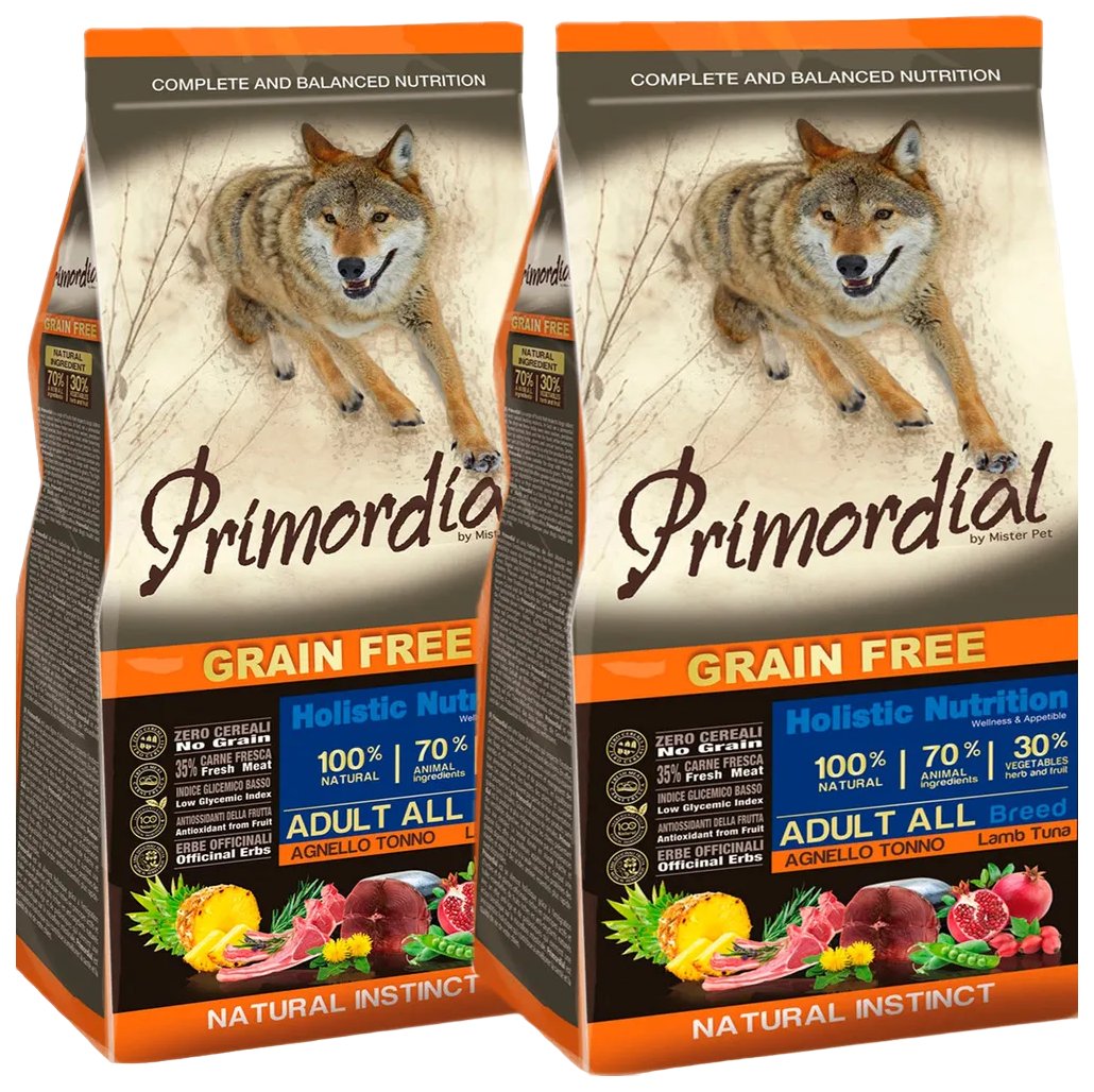 

Сухой корм для собак Primordial Adult All Breed беззерновой тунец, ягненок, 2 шт по 2 кг