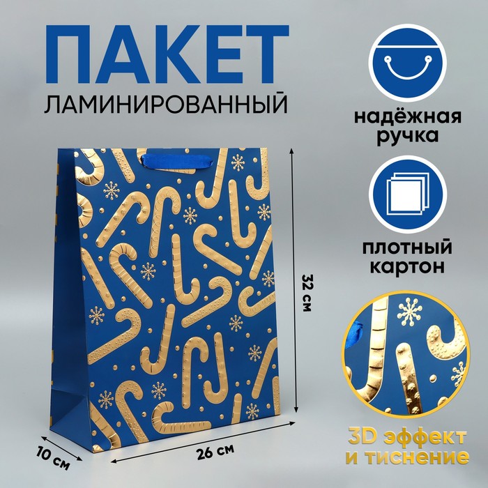 

Пакет подарочный Новогоднее настроение 32  26  10 см, Синий