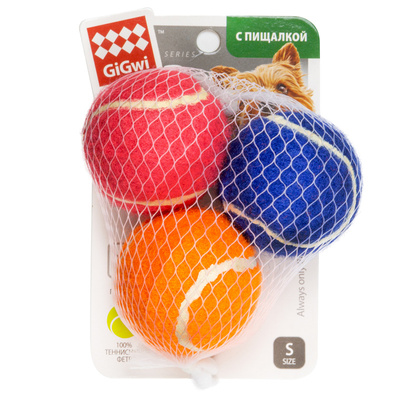 фото Игрушка-пищалка для собак gigwi теннисный мяч, длина 4.8 см 3 шт