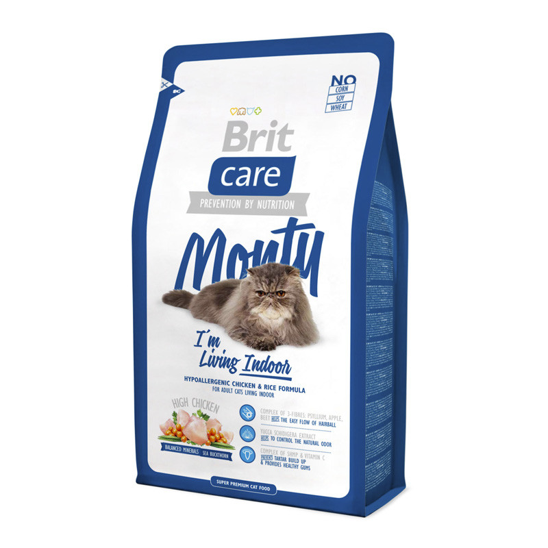 фото Сухой корм для кошек brit care monty indoor, для домашних, курица и рис, 7кг