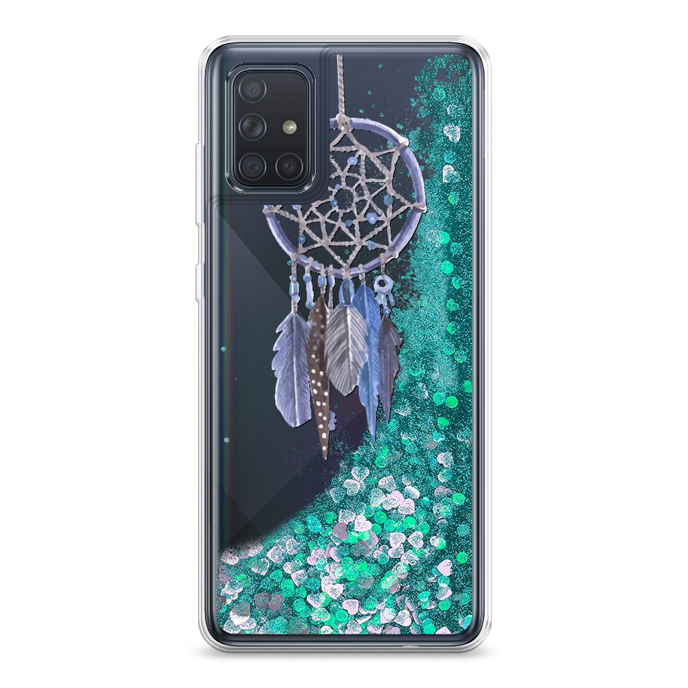 

Жидкий чехол с блестками "Синий ловец снов акварель" на Samsung Galaxy A71, 29095-1