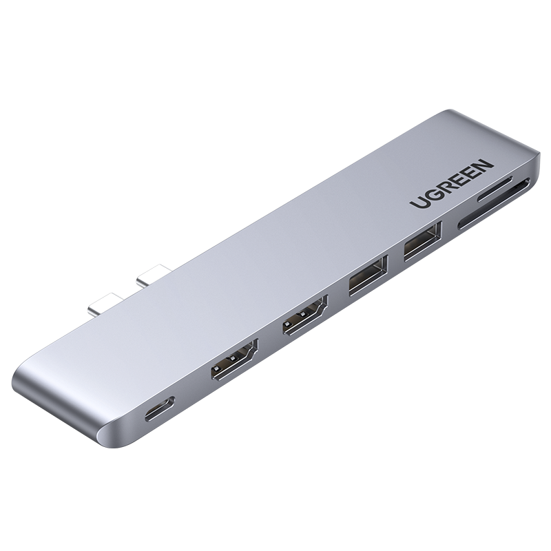 Адаптер uGreen 2xUSB Type C-2xUSB A/USB Type C/2xHDMI/TF/SD вилка-розетка м (80548)