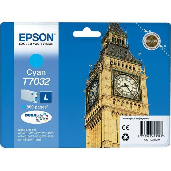 

Картридж для струйного принтера Epson C13T70324010, голубой, оригинал, t7032 L