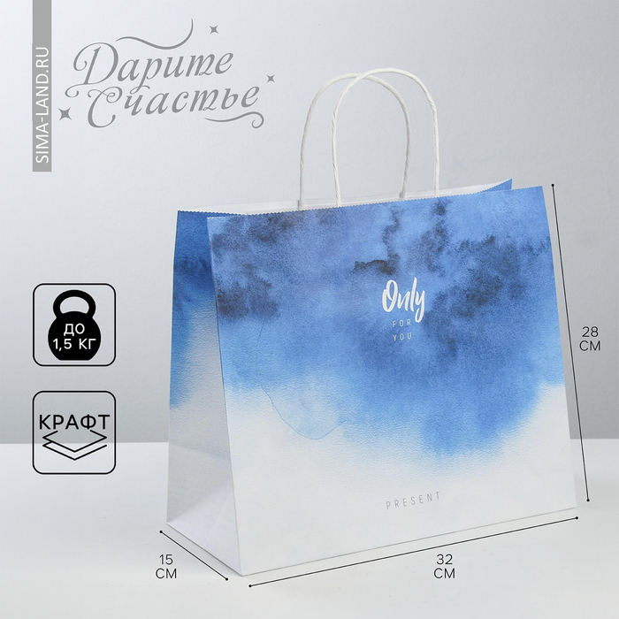

Пакет подарочный крафт «Only for you», 32 x 28 x 15 см, Разноцветный