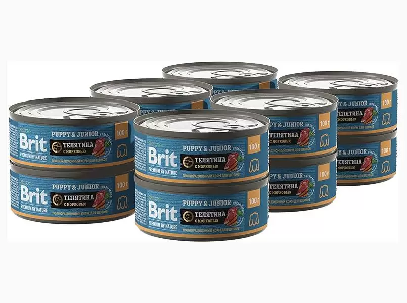 Консервы для щенков BRIT PREMIUM BY NATURE DOG с телятиной и морковью, 12шт по 100г