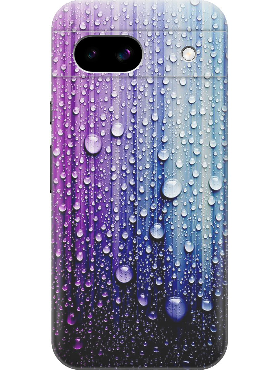 

Силиконовый чехол на Google Pixel 8a с принтом "Капли на голубом", Прозрачный;голубой;фиолетовый, 784809141