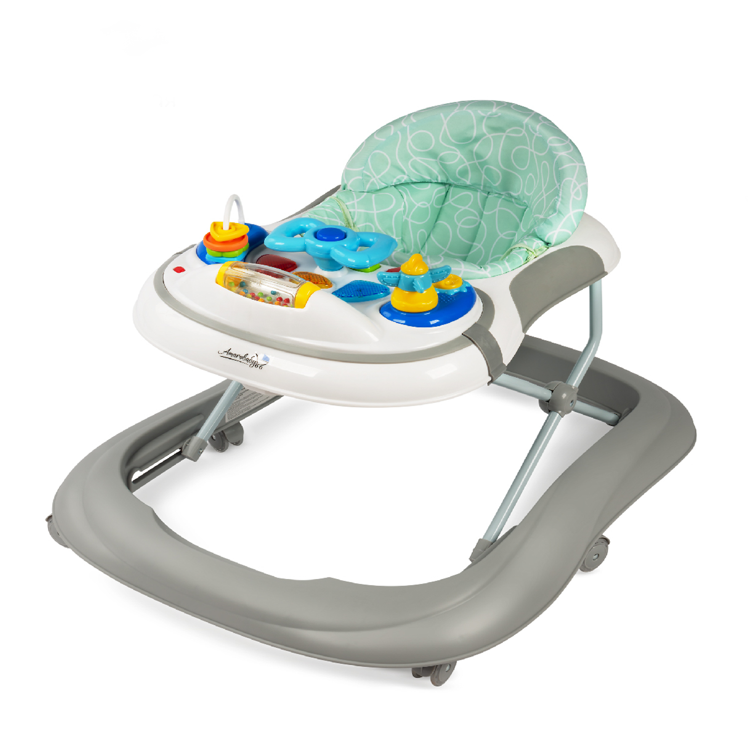 Ходунки детские с электронной игровой панелью AMAROBABY Strolling Baby GRAY, каталка детские ролики amarobaby раздвижные со светящимися колесами unicorn