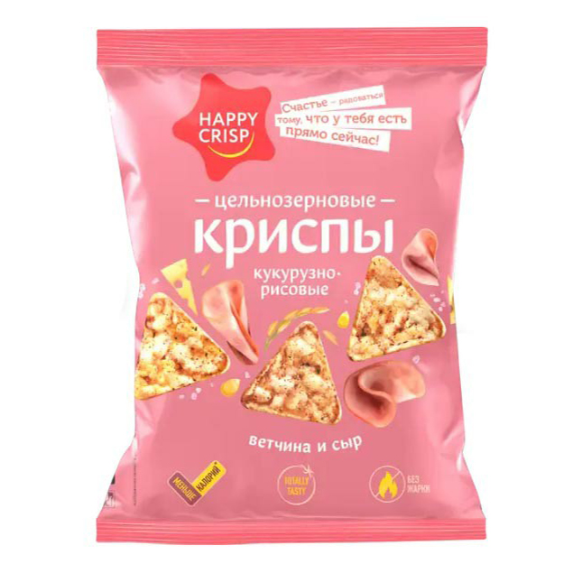 Криспы цельнозерновые кукурузно-рисовые Happy Corn Ветчина и сыр 50 г