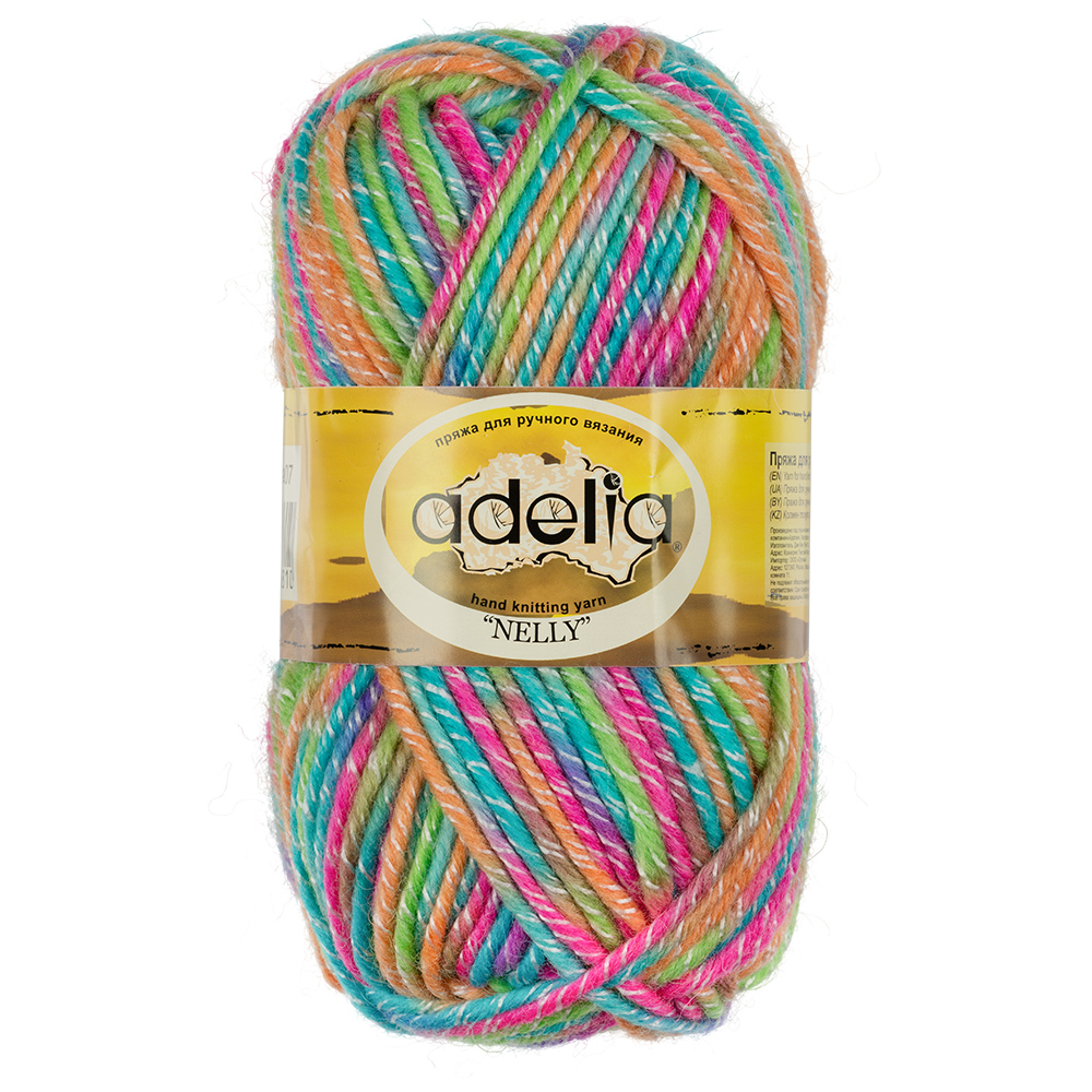 

Пряжа Adelia NELLY-07 NELLY голубой-малиновый-оранжевый-салатовый, Nelly