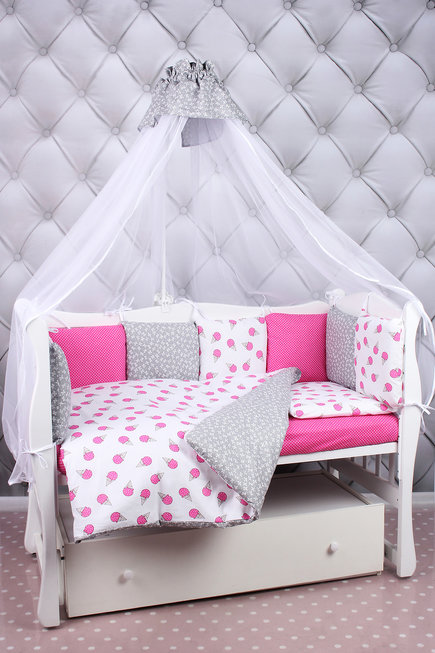 

Комплект Premium в кроватку 19 предметов AmaroBaby SWEET (малиновый/белый, бязь)