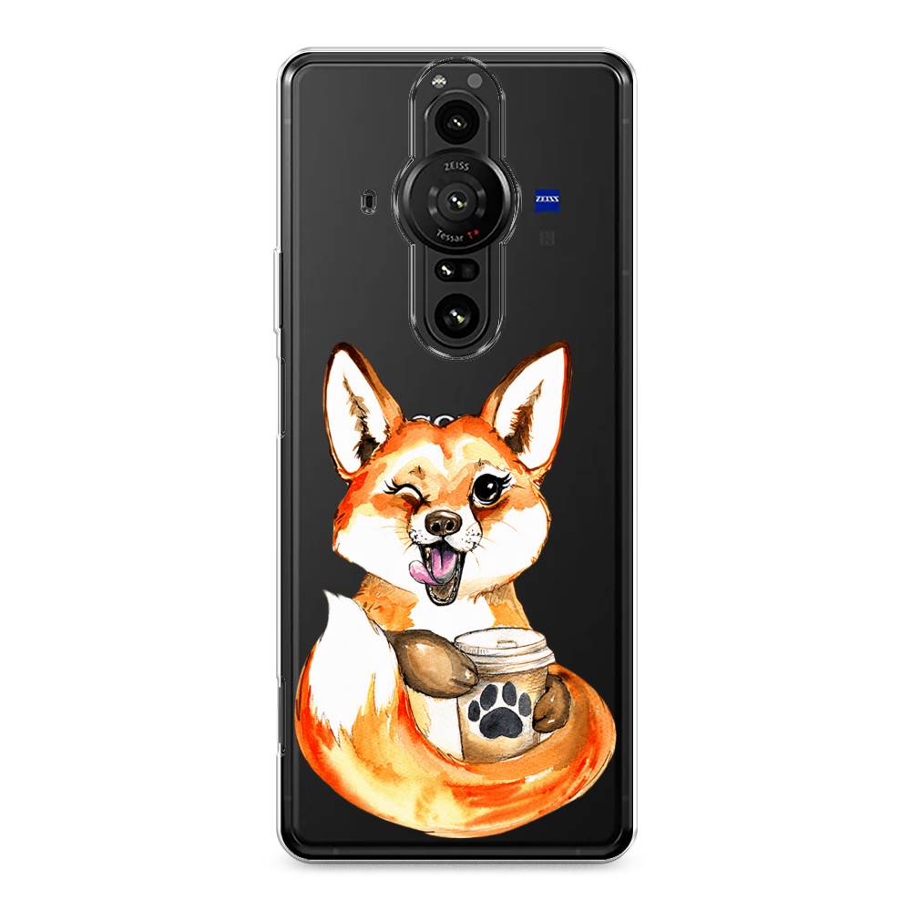 

Чехол на Sony Xperia Pro-I "Подмигивающая лиса с кофе", Оранжевый;белый;коричневый, 55050-4