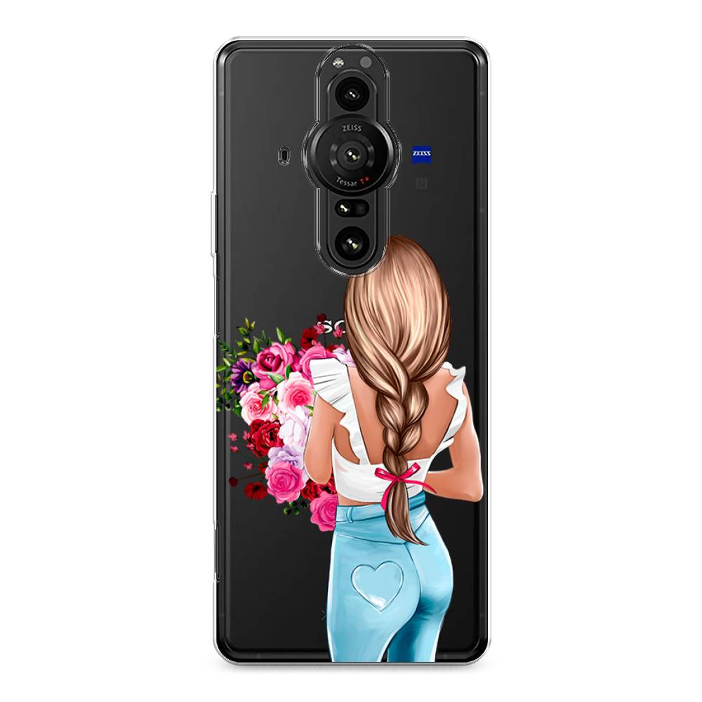 

Чехол на Sony Xperia Pro-I "Девушка с цветами", Коричневый;розовый;голубой, 55050-6
