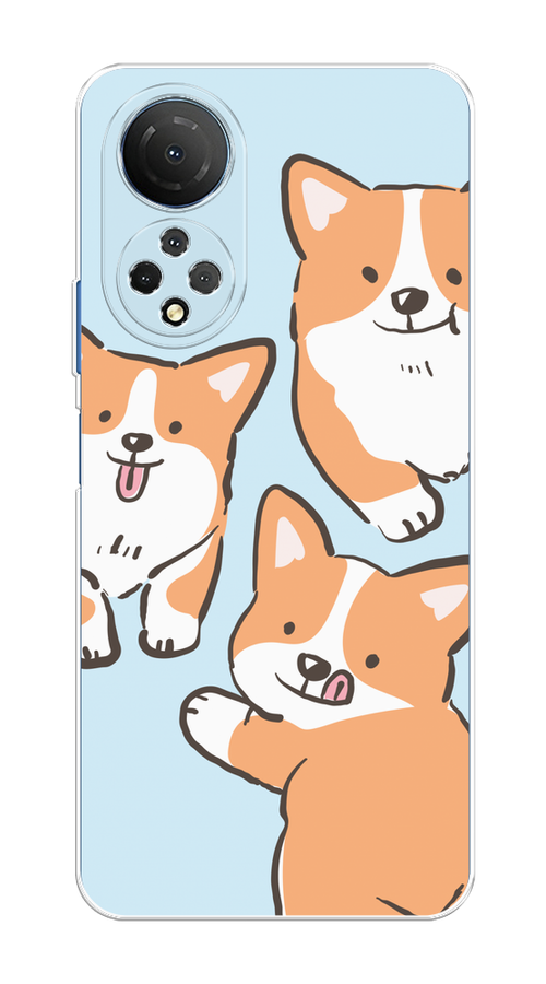 

Чехол на Honor X7 2022 "Милые корги", Бежевый;голубой;коричневый, 6108850-1