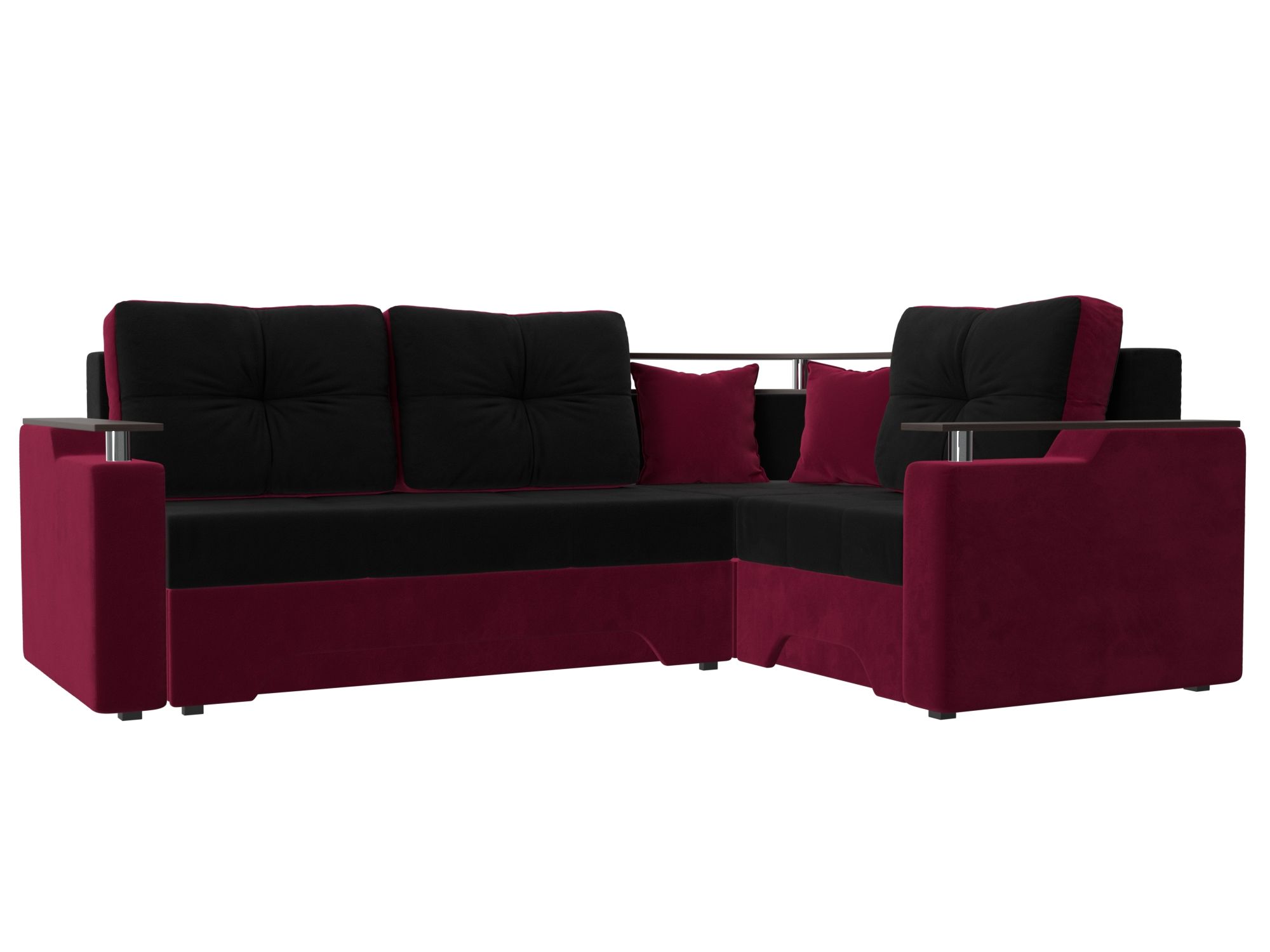 

Угловой диван Комфорт правый микровельвет черный/бордовый, Угловой диван Комфорт правый угол