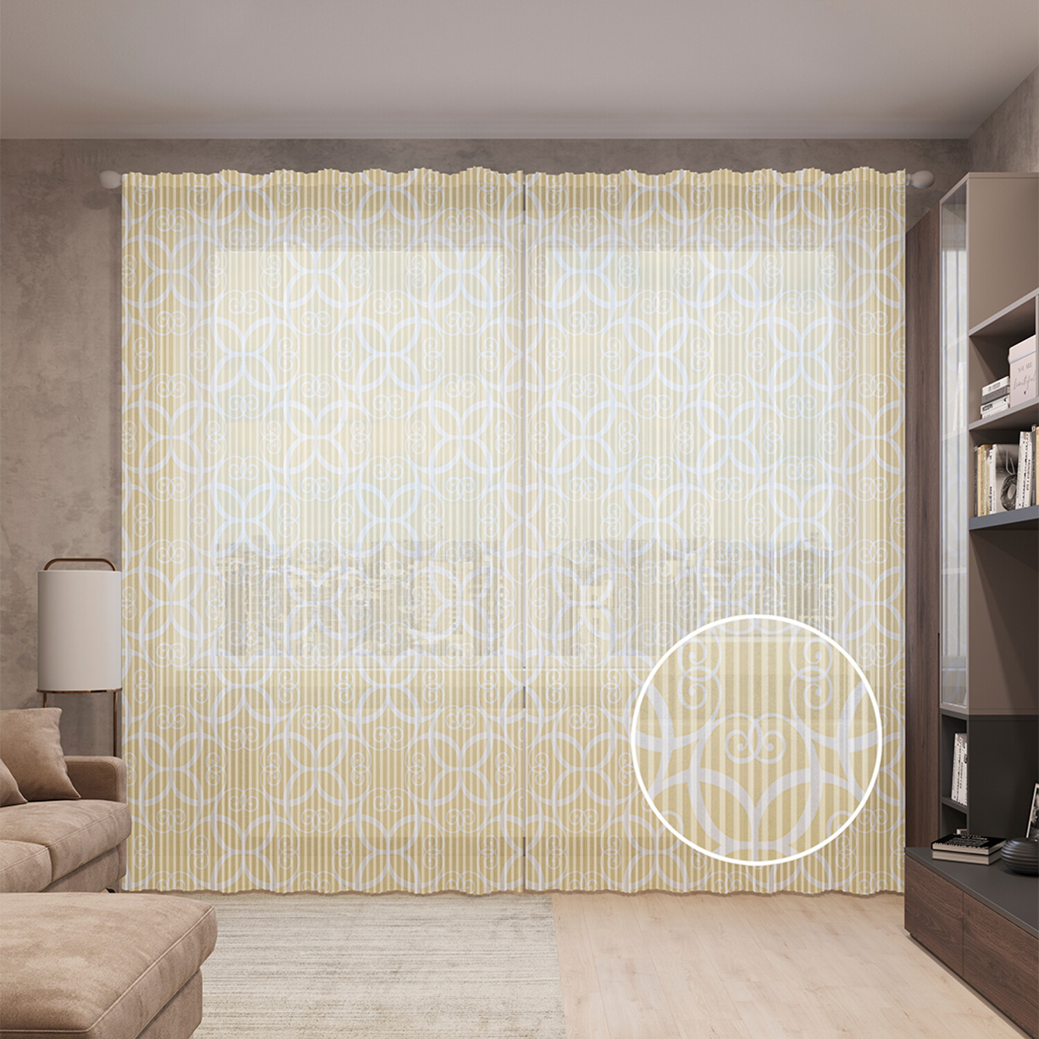 

Тюль вуаль на шторной ленте с принтом JoyArty "Круги с завитками", 310х265 см, Круги с завитками