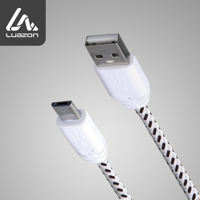 Кабель LuazON Micro USB - USB, 1 А, 0.9 м, нейлон, белый