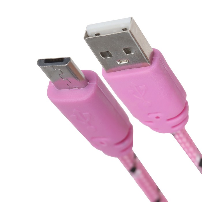 Кабель LuazON Micro USB - USB, 1 А, 0.9 м, нейлон, розовый