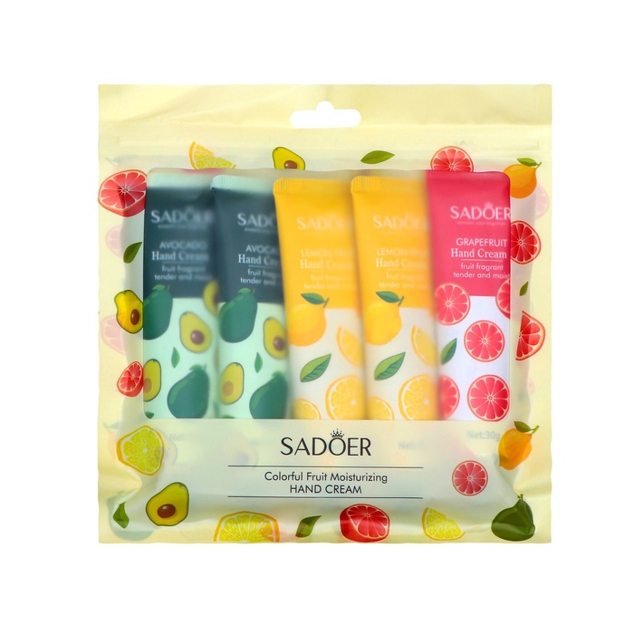 Набор кремов для рук Sadoer Colorful Fruit Фруктовый рай, 5 шт по 30 г