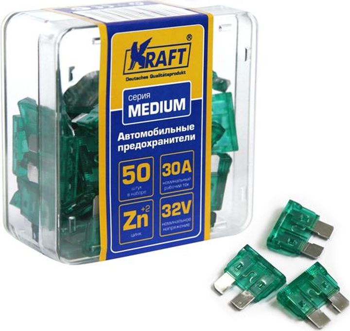 

Набор предохранителей 30А (MEDIUM 50шт) пласт.кор. KRAFT KT 870007