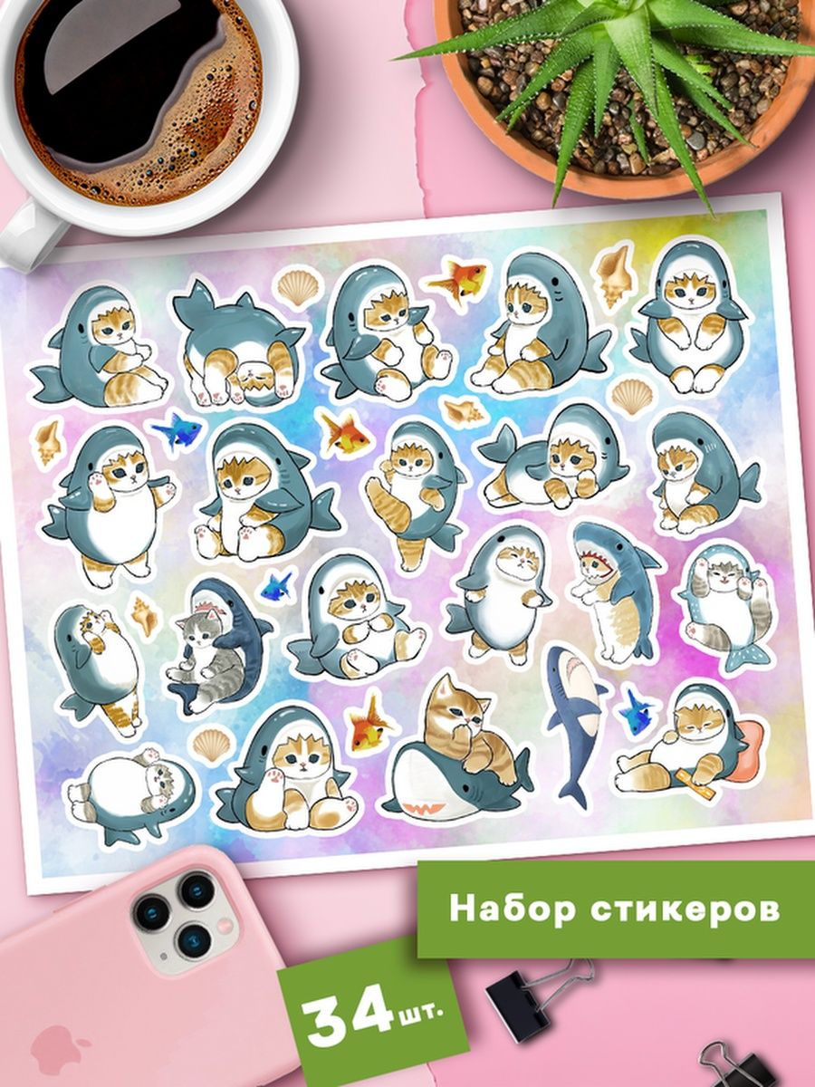 

Наклейки Клейкие Наклейки Котик акула SHNA_073_20x32