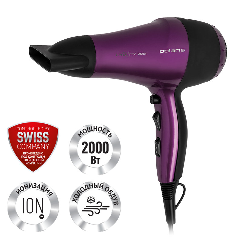 

Фен Polaris PHD 2077i 2 000 Вт, черный/фиолетовый, PHD 2077i