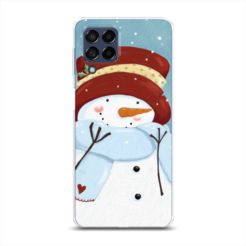 

Чехол на Samsung Galaxy M53 "Застенчивый снеговик", Голубой;белый;красный, 2105850-5