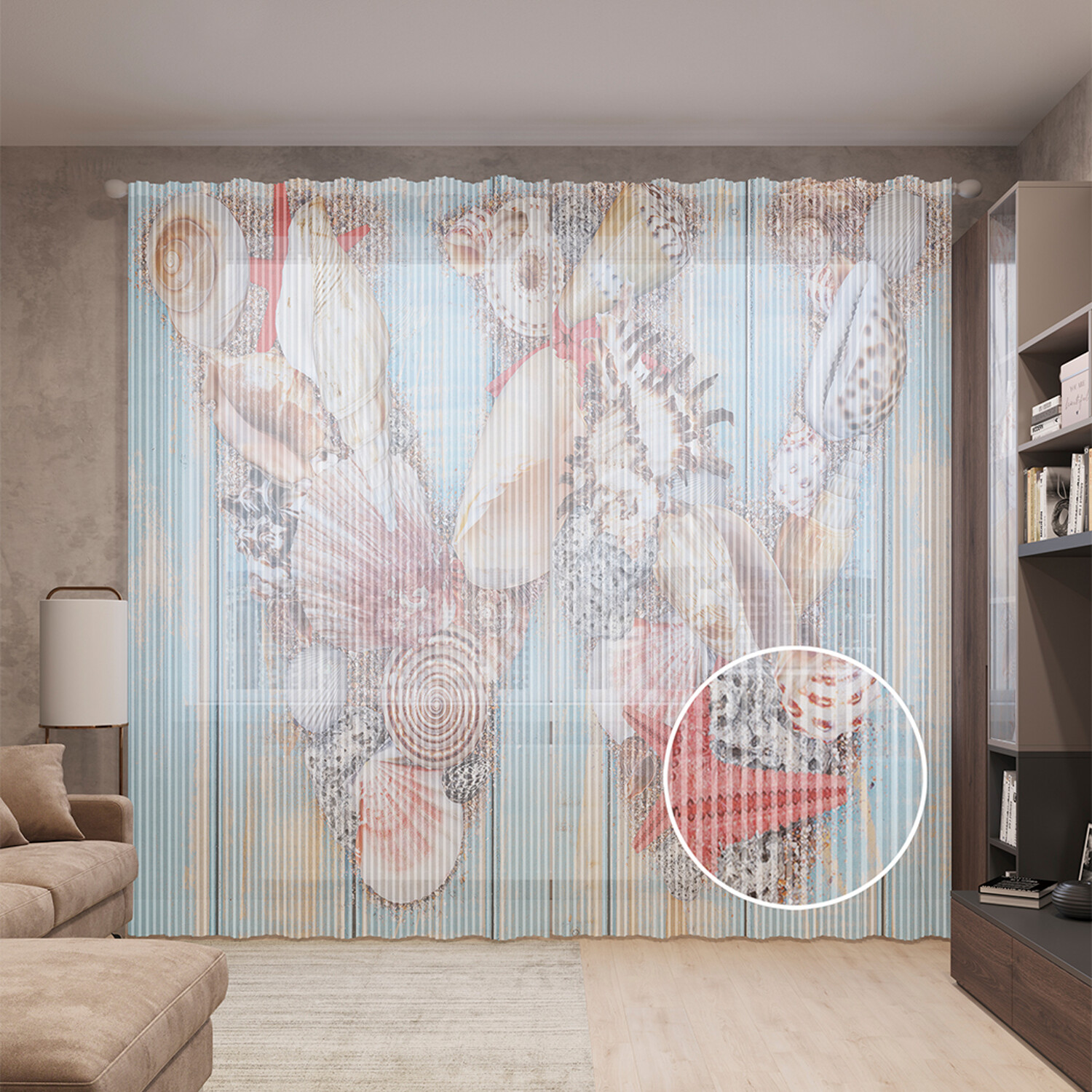 

Тюль вуаль на шторной ленте с принтом JoyArty "Морская буква W", 310х265 см, Морская буква W