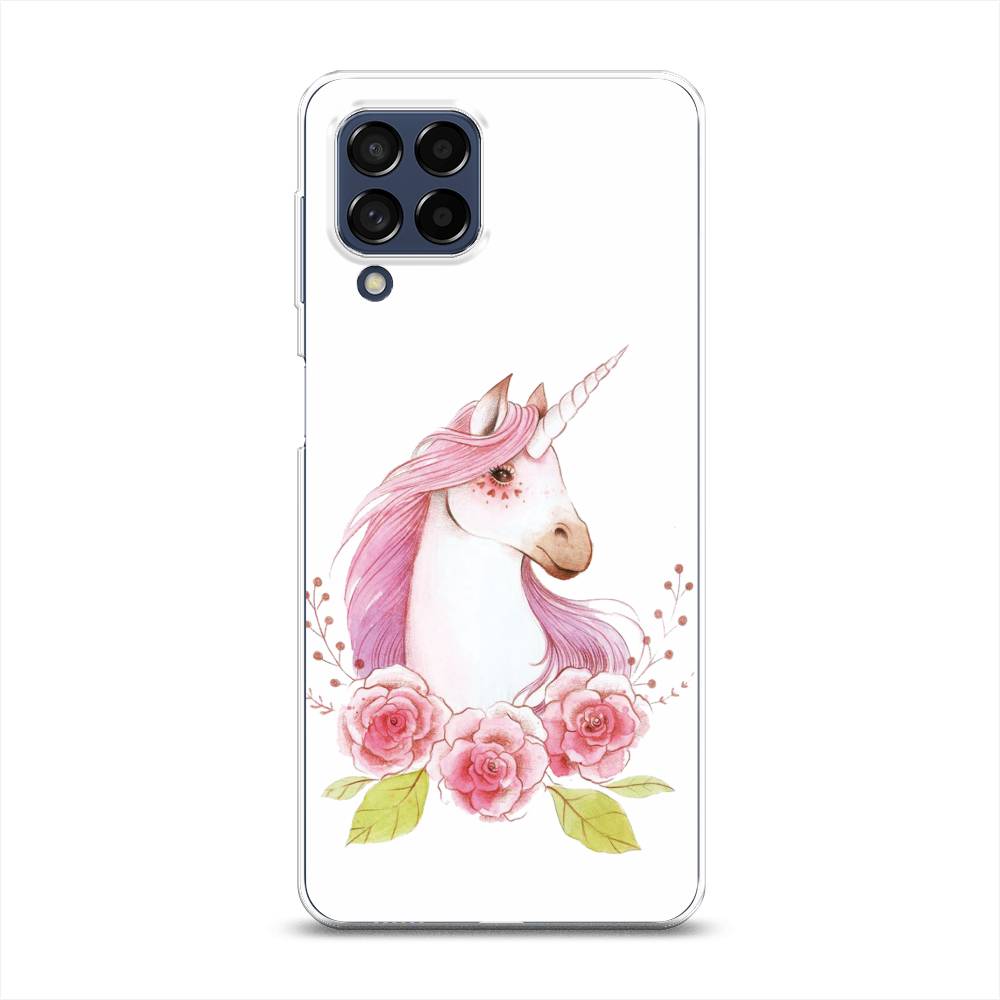 

Чехол на Samsung Galaxy M53 "Единорог цветы", Белый;розовый;серый, 2105850-1