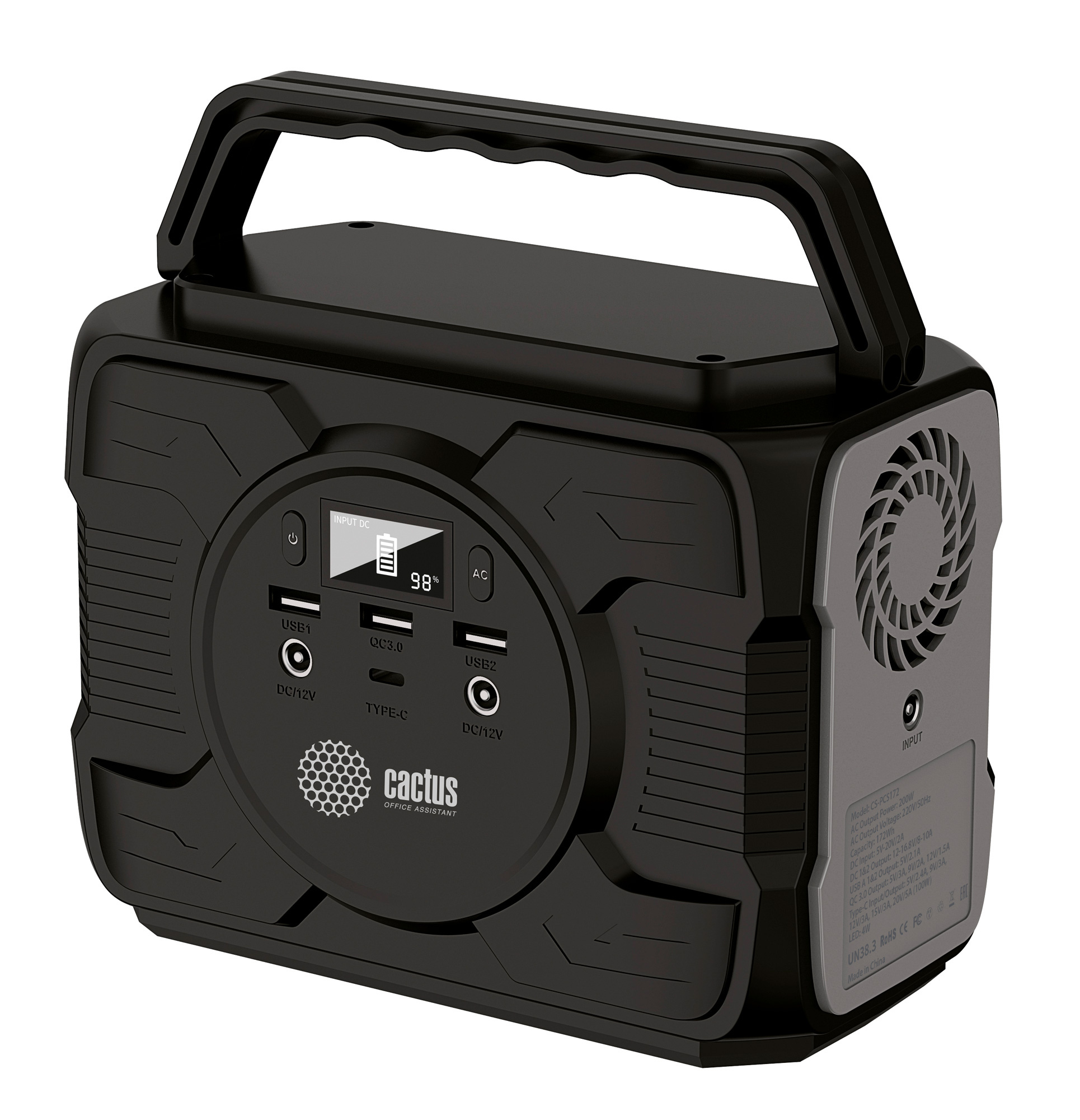 

Внешний аккумулятор Cactus CS-PCS172, 48000 мАч, 3 USB/USB-C, 5 А, 110-230В