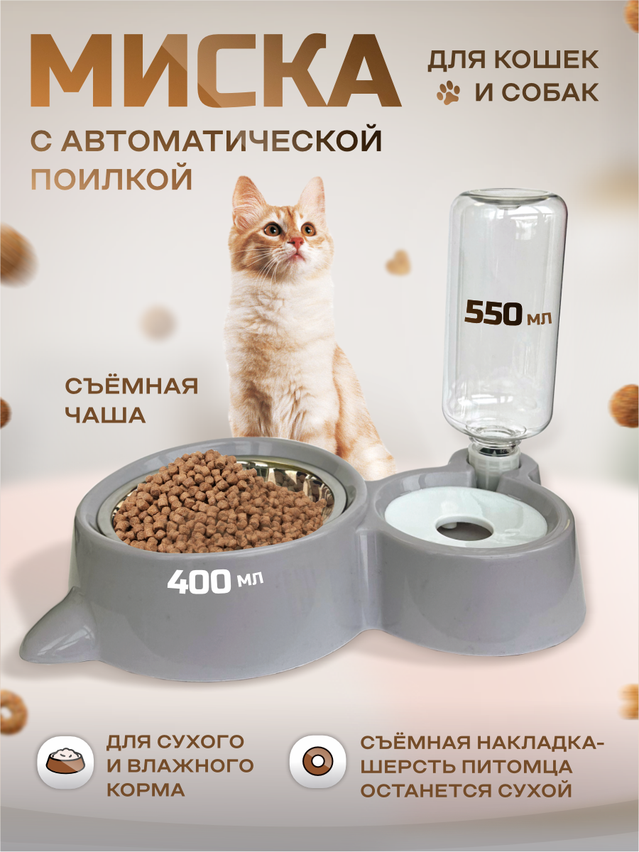 

Автокормушка для животных Ihome, серая, пластик, 0,95 л, 31х18х7 см, Серый, 34