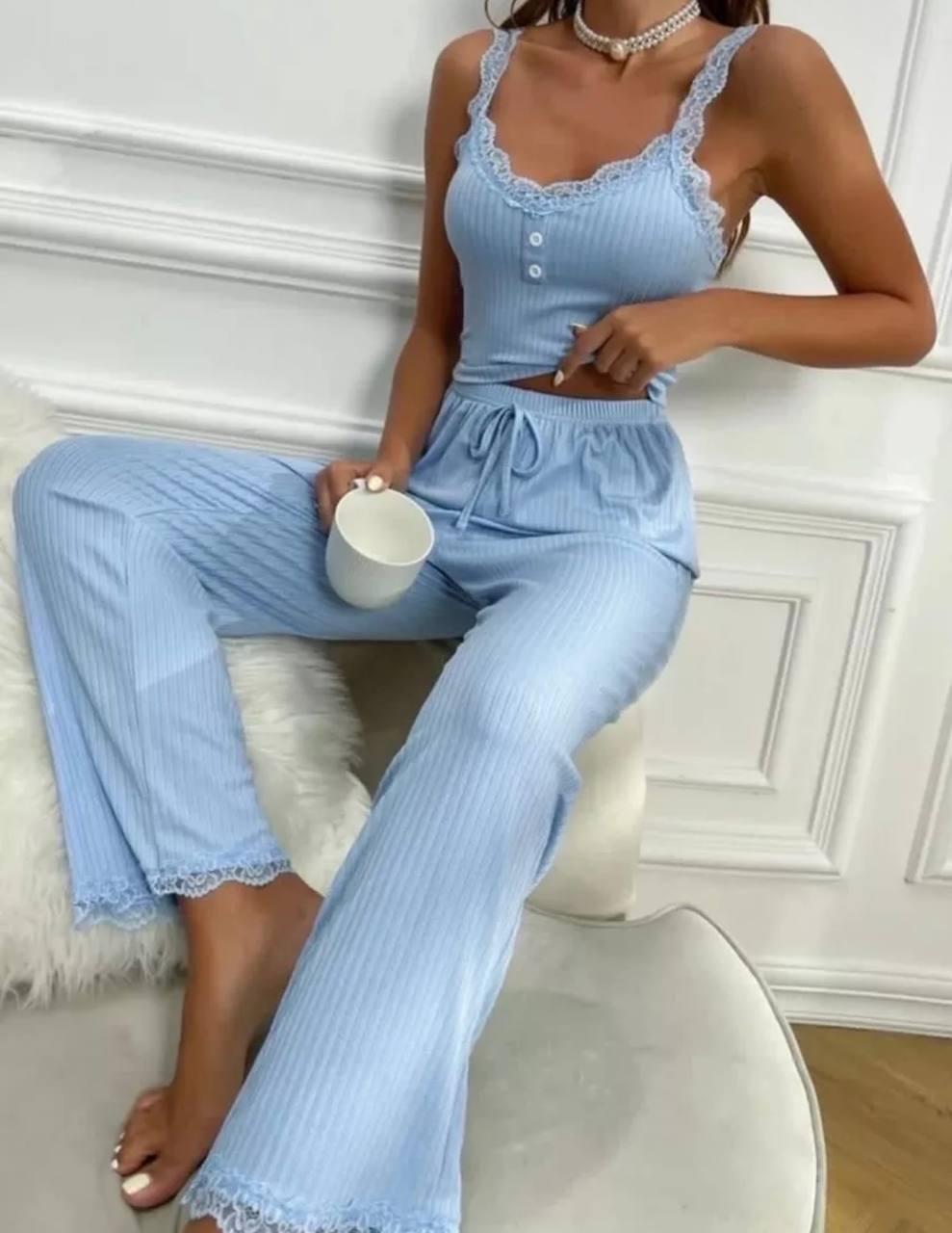 

Пижама женская NoBrand 1902 голубая 42 RU, Голубой, 1902