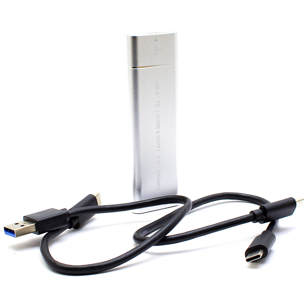 

Внешний корпус для SSD USB3.1/ Type-C поддержка M.2 NVME и m2 SATA NGFF, Cеребряный, USB3.1/ Type-C M.2 NVME и m2 SATA NGFF серебряный