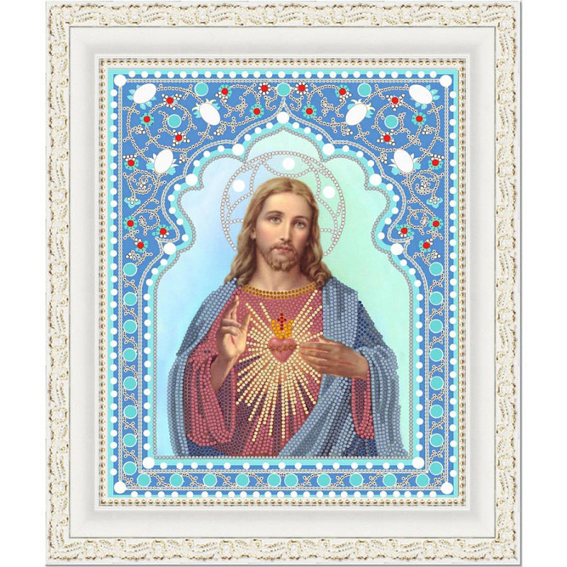 Схемы для вышивания бисером Святейшее Сердце Иисуса 7104, 20x25 см от Конёк