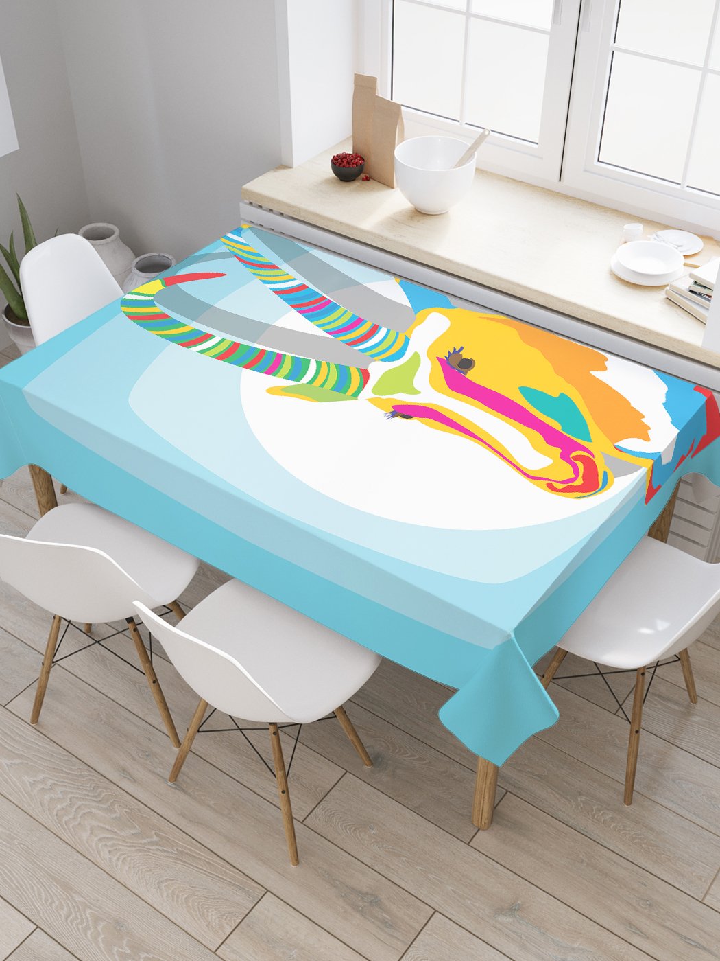 

Скатерть прямоугольная JoyArty "Радужная коза" из сатена, 180x145 см, Голубой, Радужная коза