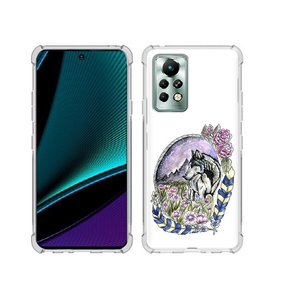 

Чехол MyPads Tocco для Infinix Note 11 Pro нарисованный волк в цветах с перьями, Прозрачный, Tocco