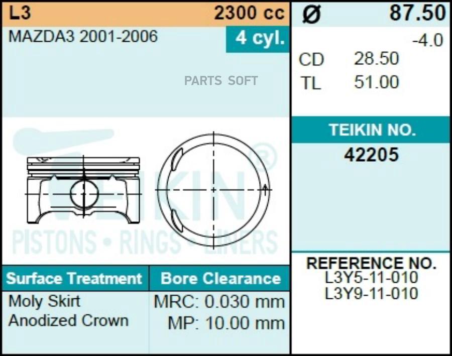 TEIKIN Поршни (к-т 4шт) STD  1шт