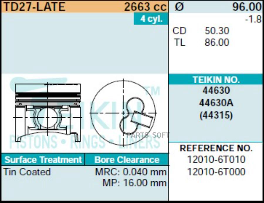 

Поршни TEIKIN 0,50 комплект 4 штуки